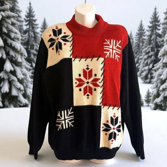 Vintage Alfred Dunner Snowflake Colorblock Sweater | Size L - Picture 1 of 9